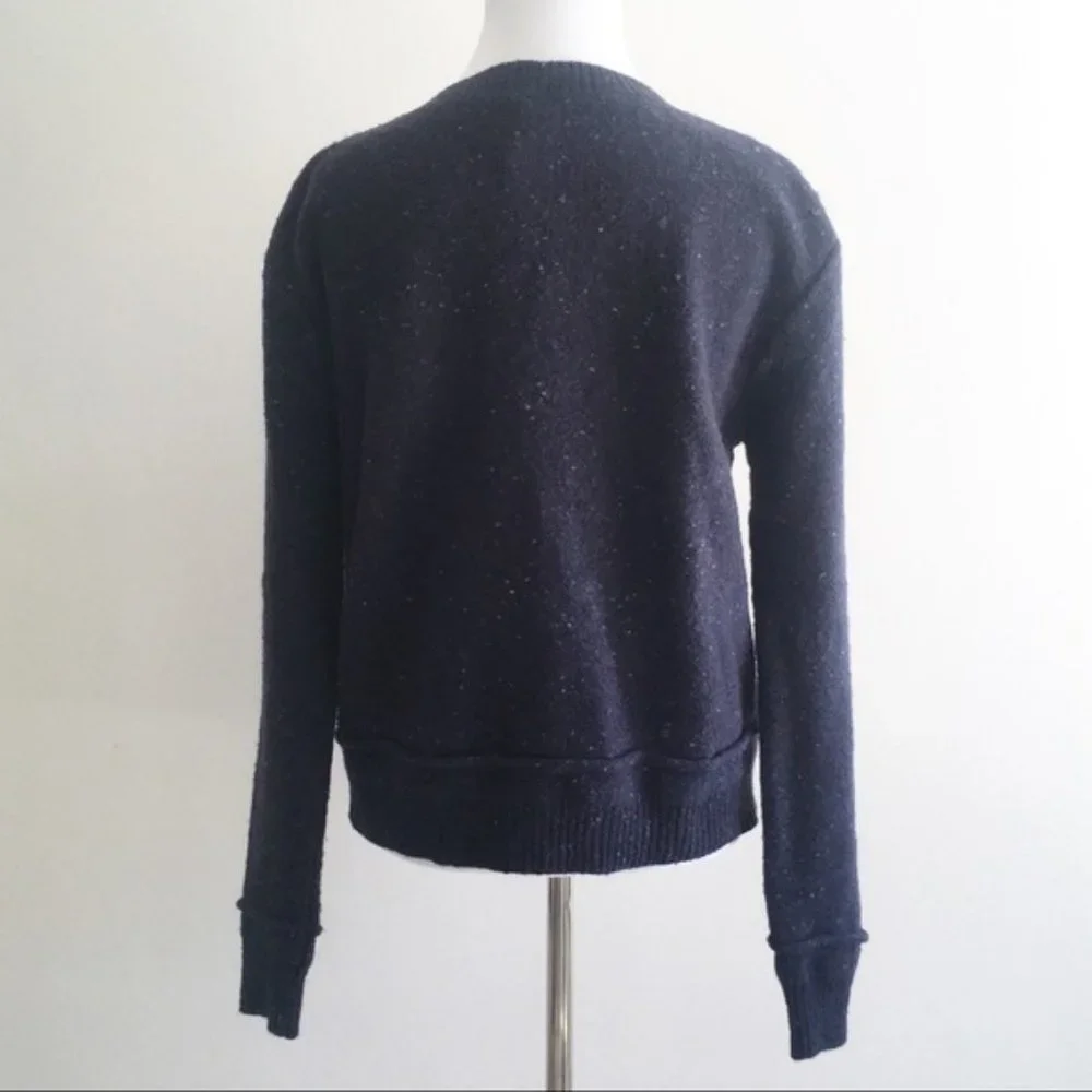Yargici Cardigan Sweater Womens Large Lambswool Blend Pockets Speckled Navy Blue